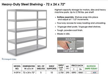 ULINE Heavy Duty Steel Shelving - 72 X 24x 72”