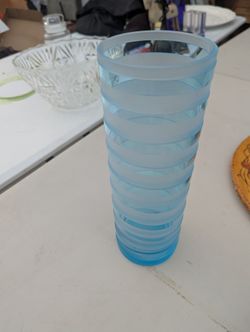 Beautiful Light Blue Ribbed Frosted Glass Vase/Tumbler