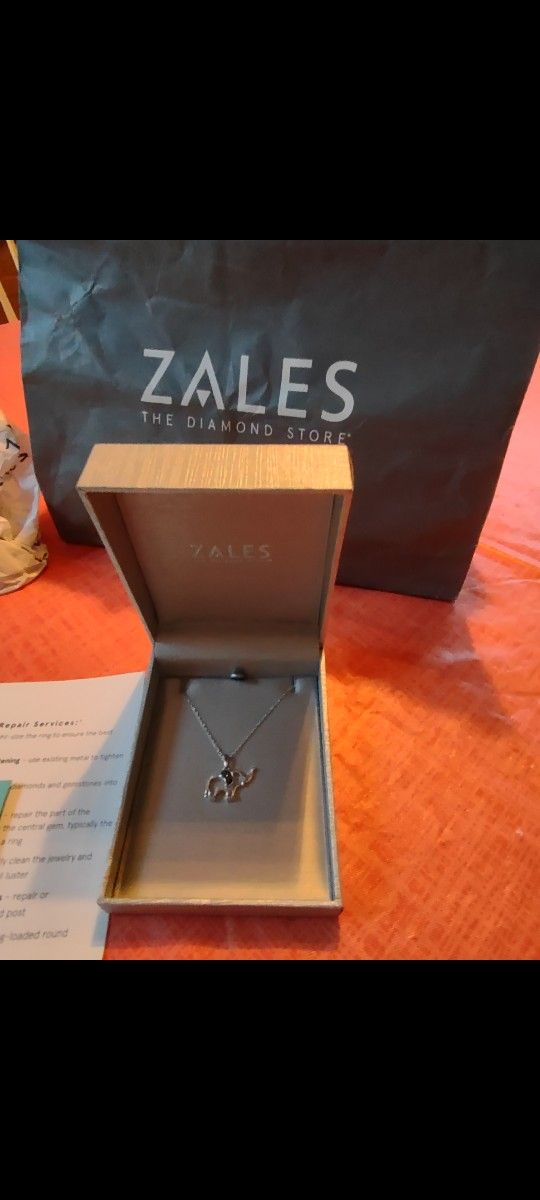 ZALES Sterling Silver Elephant Charm & Chain/ Black Diamonds