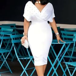 White v-neck midi dress