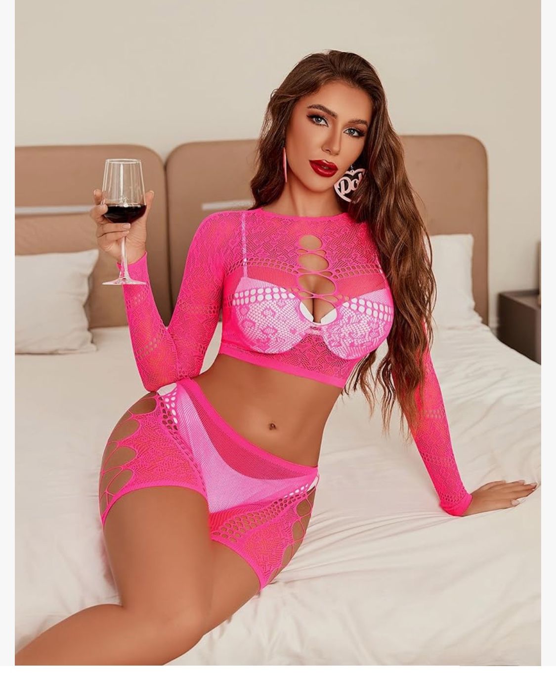 Avidlove Lingerie Set for Women Sexy Two Piece Fishnet Rave Outfits Free Size Long Sleeve .