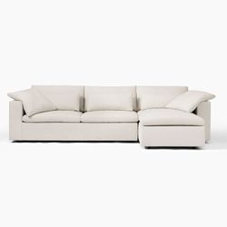 West Elm Harmony sofa sectional and two chairs. Large 3-Seat Cream Fabric Sofa