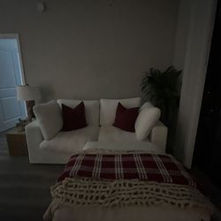 White Two Seater Couch + Ottoman