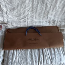 2x 1980s LOUIS VUITTON Fun Gift Shopping Paper Bag 28x19x11 Light Brown Blue Cord Vintage