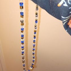 Shine ✨ Blue, Gold, Cubed, Gold Satin Strung Will's Crafts NECKLACE apparel!