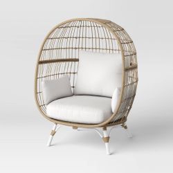 Southport Outdoor Patio Accent Egg Chair Natural/White - Threshold: Wicker, Steel Frame, Weather-Resistant
