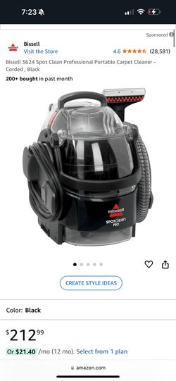 Bissell 3624 Spot Clean Professional Portable Carpet Cleaner - Corded , Black