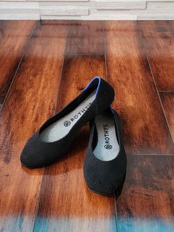 Rothy’s The Flat Black Knit Ballet Flats Blue Trim Women’s Size 7.5