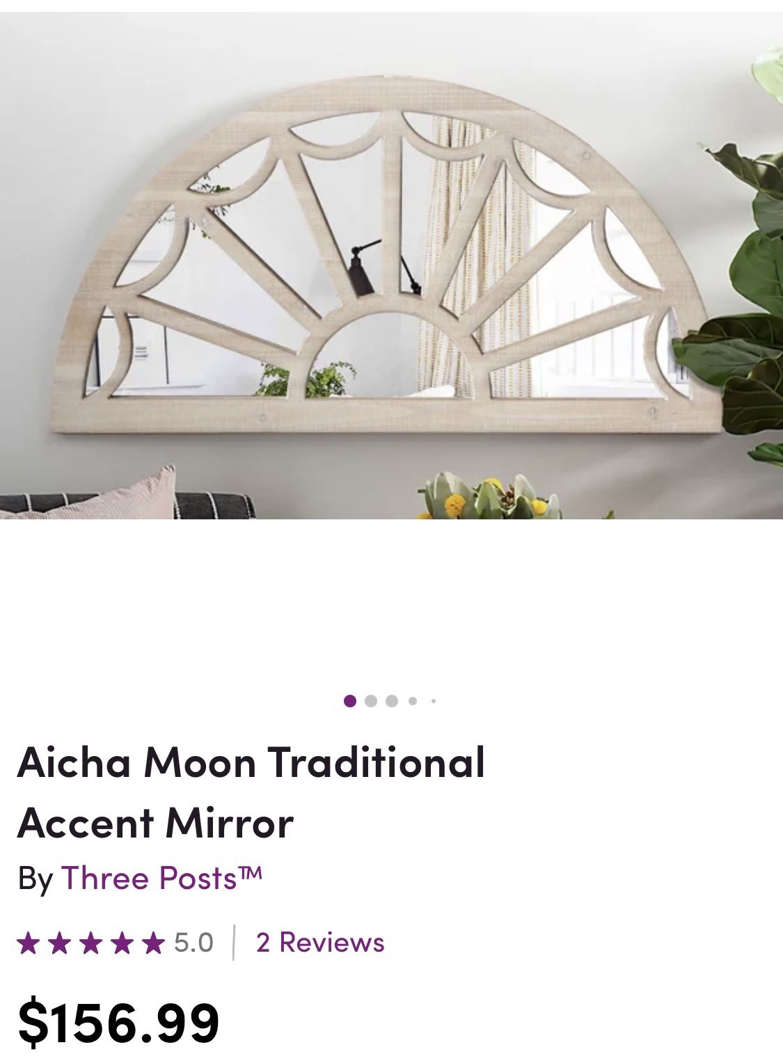 Window Pane Design Half Crescent Moon Shaped Wooden Wall Mirror 39”w X 20”h
