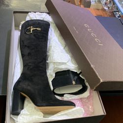 Gucci Suede Knee High Boots Size 7/38, Box, Good Shape