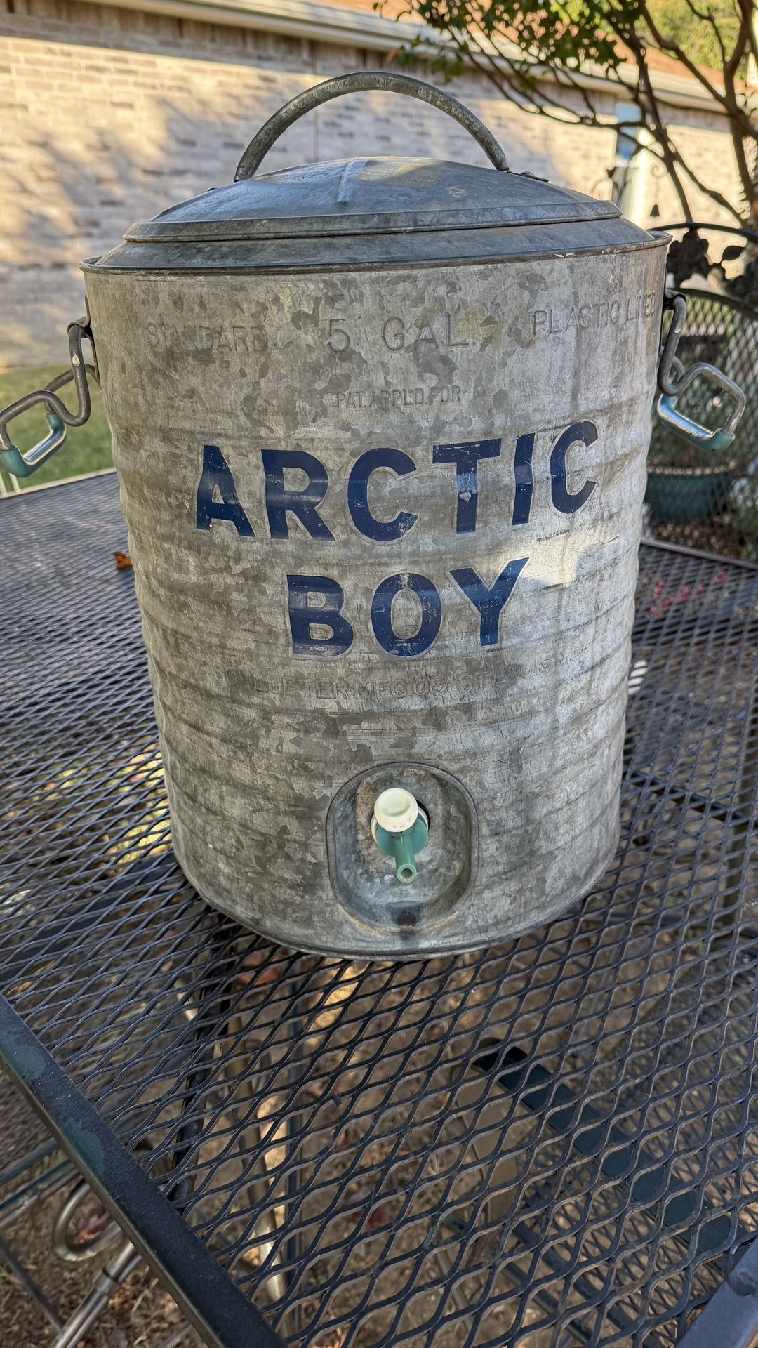 Vintage Schlueter Arctic Boy 5 gal galvanized steel water cooler