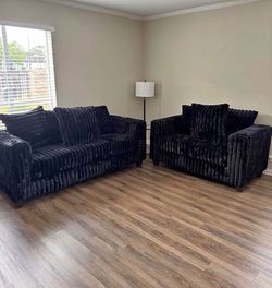 NEW IN BOX - Black Cord Comfy Fabric Sofa & Loveseat Set