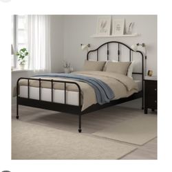 SAGSTUA IKEA Black Metal Queen Bed Frame AND LÖNSET IKEA Slatted Bed Base