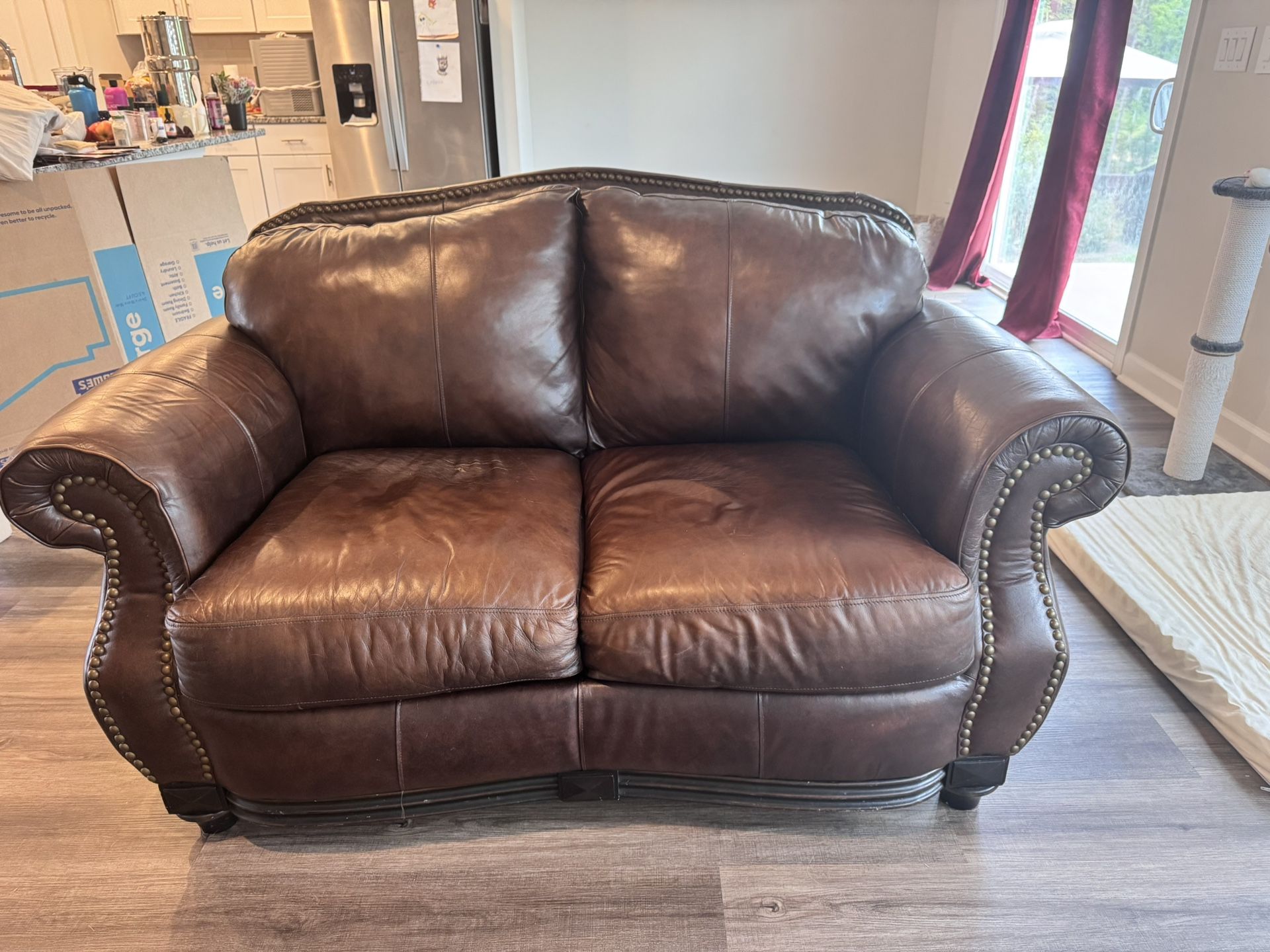 Leather love seat