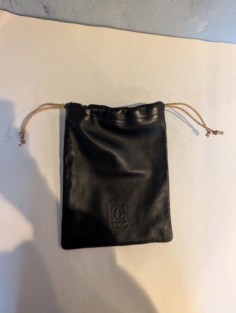 Black Leather Colehann Drawstring Pouch