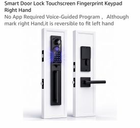 Smart Door Lock Touchscreen Fingerprint Keypad Right Hand No App Required Voice-Guided Program ，Although mark right Hand,it is reversible to fit left 