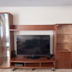 Copenhagen Modern Cherry Entertainment Center w/ Glass Display Cabinets