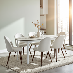 Homy Casa STOGER 7PC Dining Set 74.8" Extendable Oval Table with 6 Haven Upholstered High Back Chairs Open Box