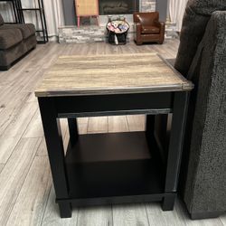 Oak And Black End Table
