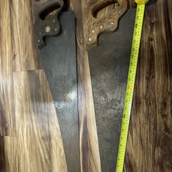 Vintage Warranted Superior & Disston carpenters hand saw.  26in Blades