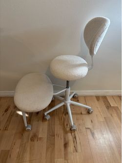 Armless Computer Chair, Wide Swivel Cross Leg Chair Office with Back Support, Height Adjustable for Criss Cross Sitting, Fleece Fabric, Off White