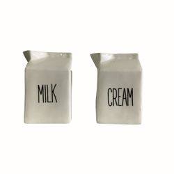 14oz White Ceramic Milk & Cream Cartons Set