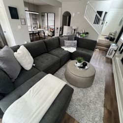 36 In Round Leather Storage Ottoman