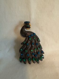 Vintage Peacock Rhinestone Pin Brooch