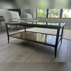 Glass Top Coffee Table, Dark Wood Frame - Fair - Jupiter, FL