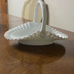 Fenton white milk glass hobnail ruffled basket