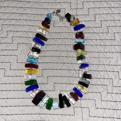 KJK Jewelry Stained Glass Gem Necklace Choker 