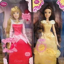 $65 Each ❤️ Rare ❤️ Disney Princess 17” Singing Doll - Aurora Sleeping Beauty, Belle From Beauty And The Beast 