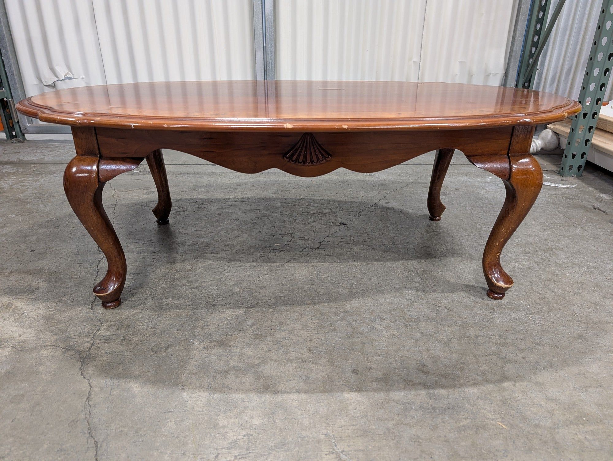 Classic Oval Hardwood Coffee Table with Carved Details