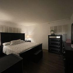Bedroom Set /    King Size Bed With Mattress, 2 Nightstand Dresser with mirror and long dresser