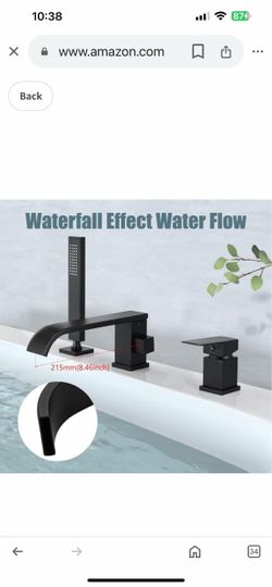 Widespread Roman Bathtub Faucet Long Waterfall Spout Comportary Tub Filler with Handheld Spray Deck Mount C9