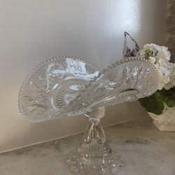 Westmoreland Clear Glass Princess Feather Footed Banana Boat Pedastal Vase