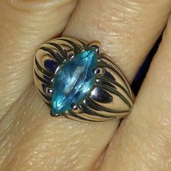 Very Beautiful Genuine London Blue Topaz Kabana Sterling Silver Ring!
