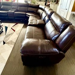 Large L-Shaped Power Reclining Sectional Sofa – Brown Leather