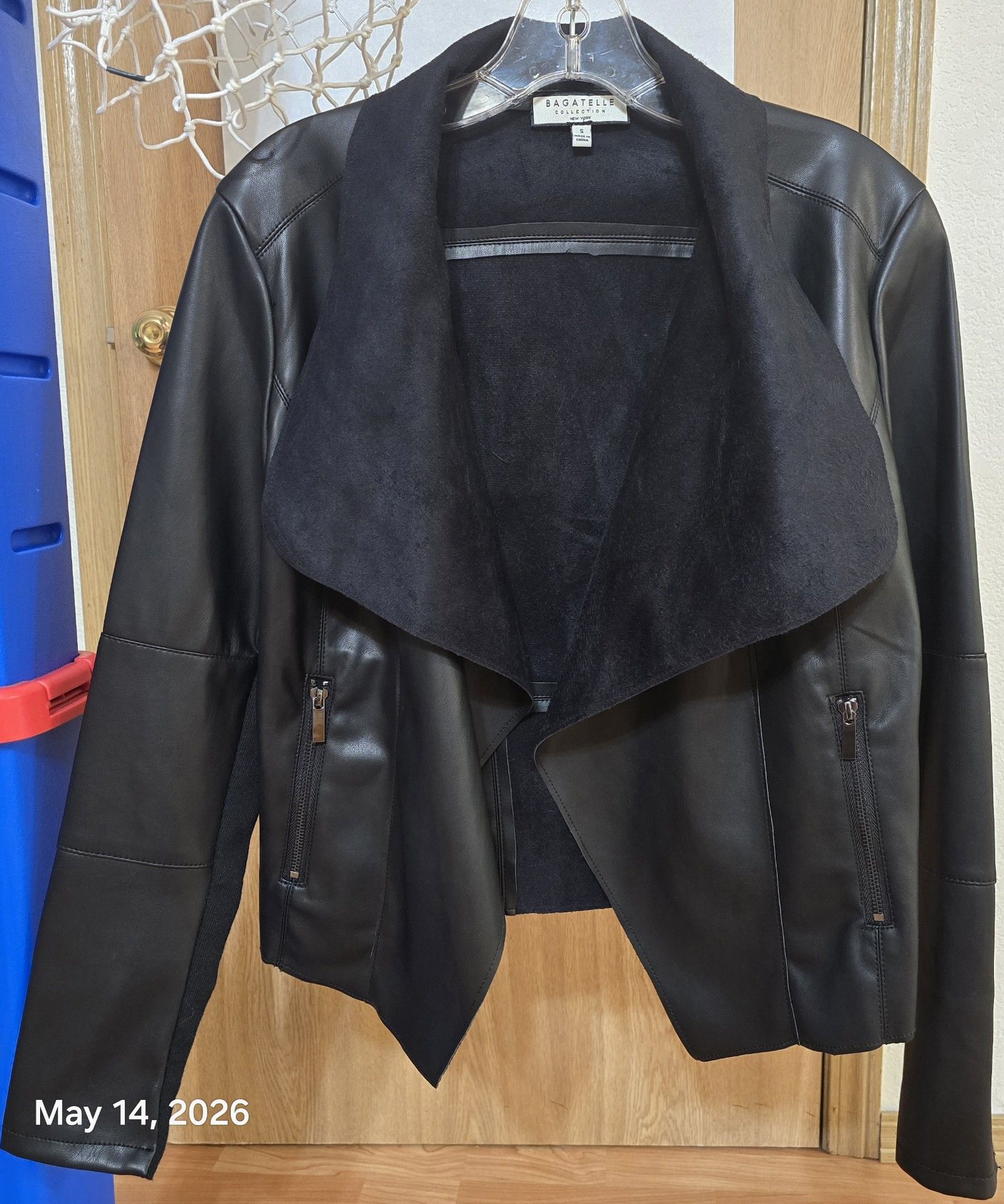 Bagatelle Collection Faux Leather Draped Jacket - Size Small
