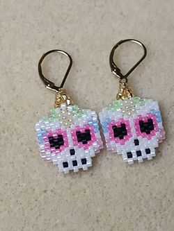 Beaded Mexican Sugar Skull Candy Earrings