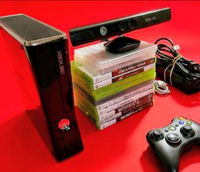 Microsoft Xbox 360 slim with 1 controller 10 games HDMI cord power supply