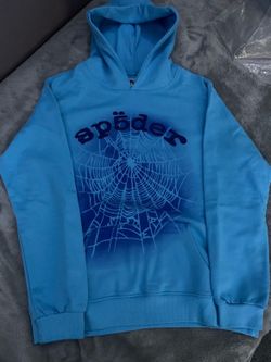Spider Web Graphic Hoodie – Light Blue – Size M