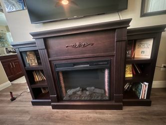 Electric fireplace TV stand with bookshelves