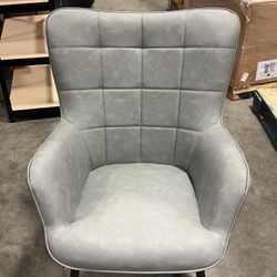 #030413 Living Room Chairs Faux Leather Accent Tufted Accent Chair Armchair for Kitchen Leisure Bedroom and Reataurant, Gray#611069