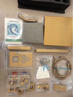 Shower Faucet Set Brushed Gold Shower System,Push Button Diverter Shower Faucet Ceiling 10 Inch &6 inch Shower Head