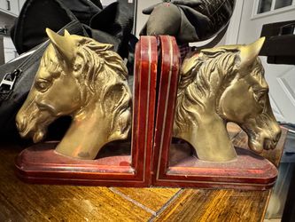 Rosenthal Netter Brass Horse Head Oak Bookends