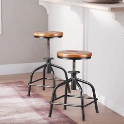B108 $70  Topower Farmhouse Kitchen Stool, Industrial Counter Stool, Kitchen Deco Round Seat Standard Height Adjustable Swivel Bar Stools Indoor House