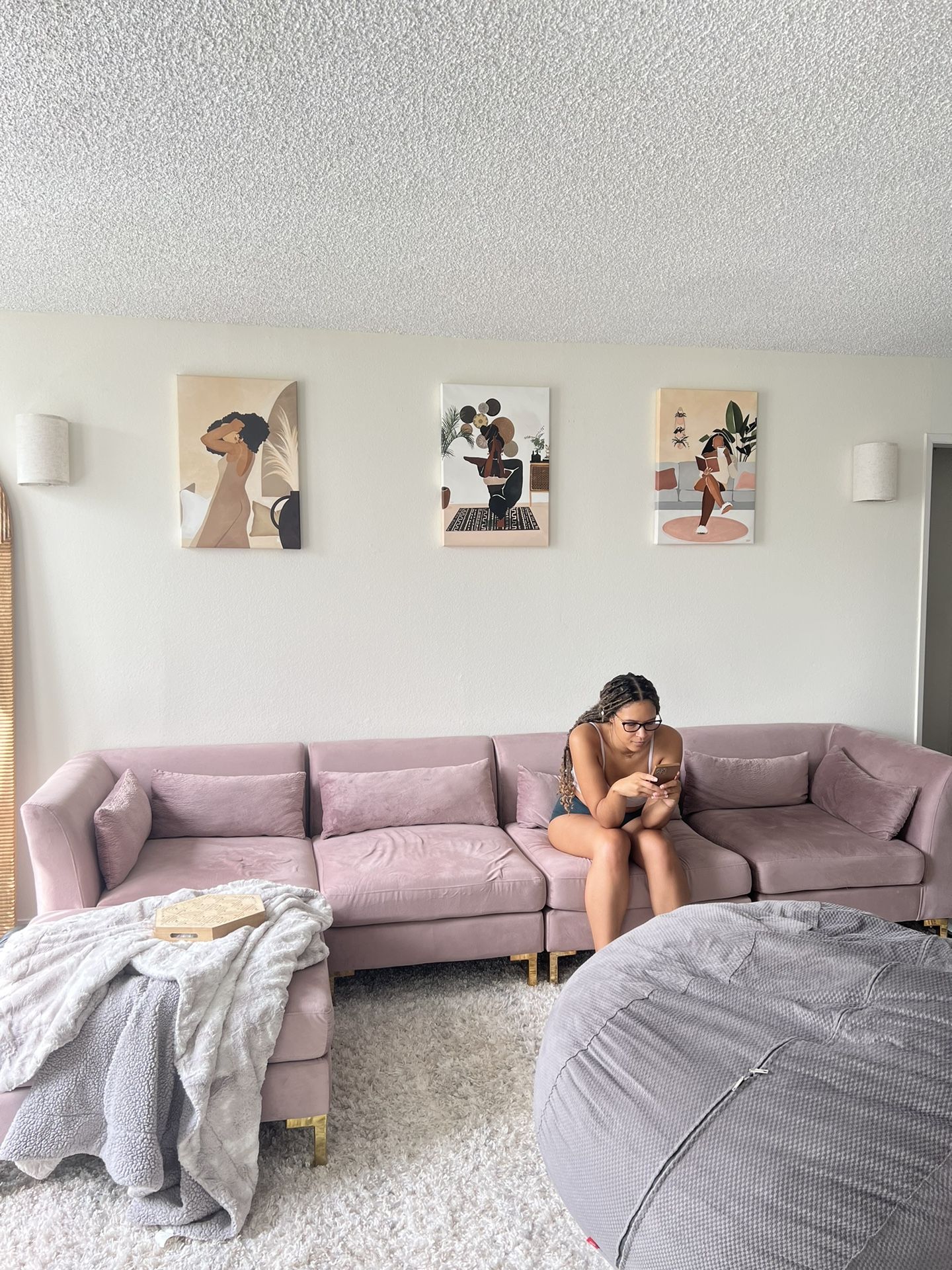 Pink Velvet Sectional Couch