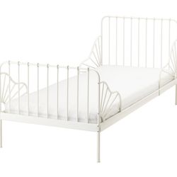White MINNEN Extendable Metal Bed Frame - No Mattress