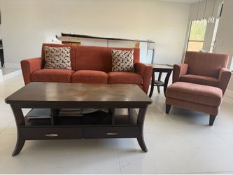 Complete Living Room Set. Includes Couch, Chair & Ottoman and Coffee Table & End Table
